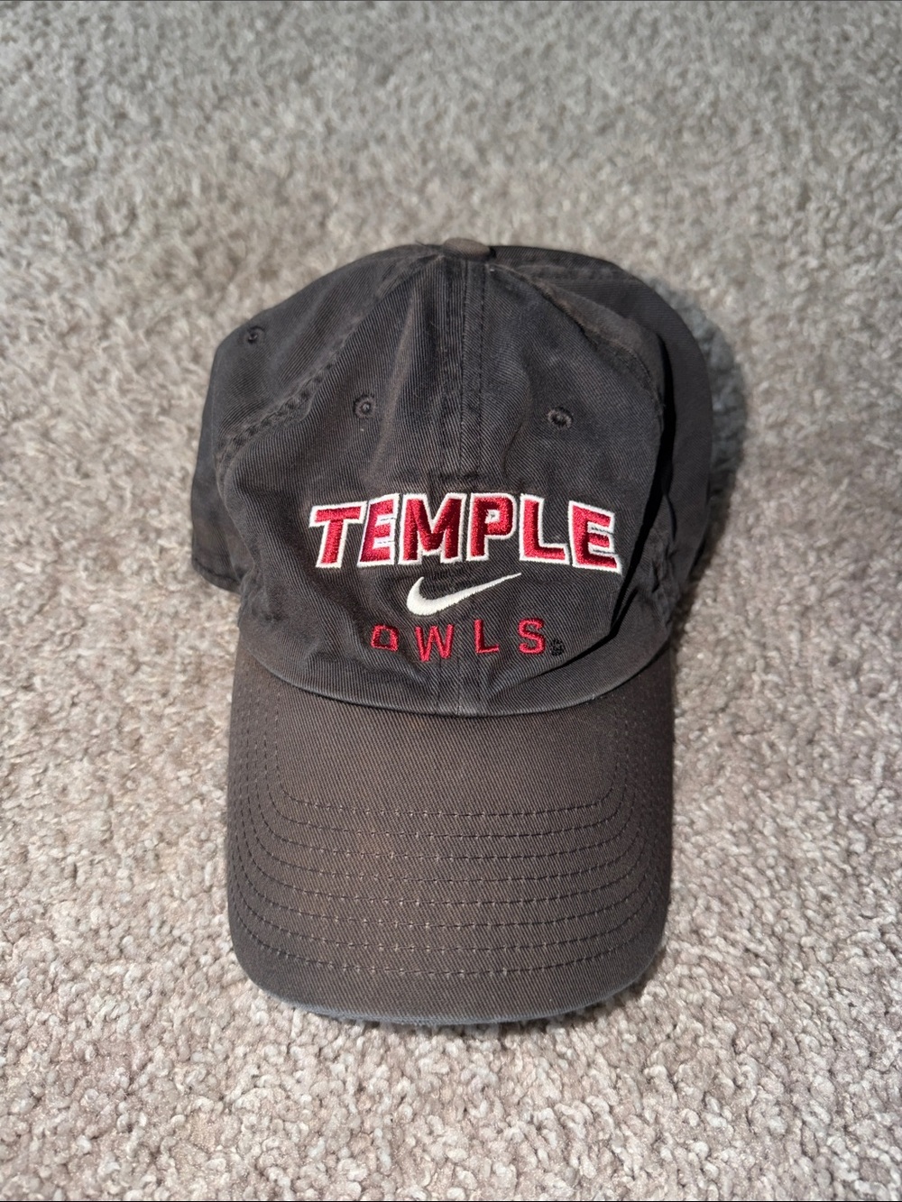 Nike Black Temple Owls Baseball Cap with Red Embroidery